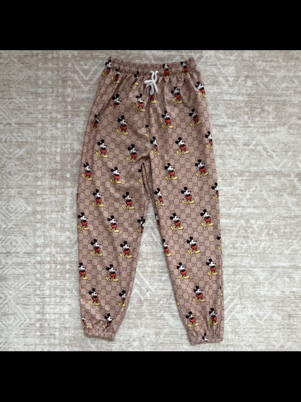 Mickey Mouse Monogram Print Jogger Pants Brown Drawstring Lounge Sweatpants